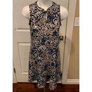Michael Kors Blue Floral Tie-Neck Sleeveless Mini Dress, Coastal Beach Size XL